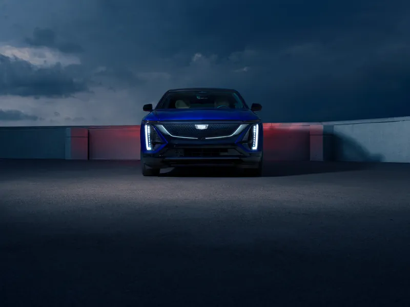 Front View of a 2027 Cadillac LYRIQ With Illuminated LED Signature Lighting.